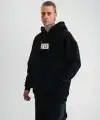 ERKEK 3 İplik Pamuklu Kapüşonlu Patchli Nakışlı Hoodie SweatShirt - Siyah