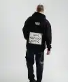 ERKEK 3 İplik Pamuklu Kapüşonlu Patchli Nakışlı Hoodie SweatShirt - Siyah