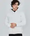 Erkek 3 İplik Pamuklu Kapüşonlu Tam Fermuarlı Cepli Hoodie Sweatshirt - Beyaz
