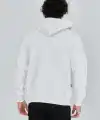Erkek 3 İplik Pamuklu Kapüşonlu Tam Fermuarlı Cepli Hoodie Sweatshirt - Beyaz