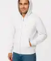 Erkek 3 İplik Pamuklu Kapüşonlu Tam Fermuarlı Cepli Hoodie Sweatshirt - Beyaz