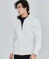 Erkek 3 İplik Pamuklu Kapüşonlu Tam Fermuarlı Cepli Hoodie Sweatshirt - Beyaz