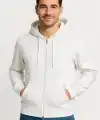 Erkek 3 İplik Pamuklu Kapüşonlu Tam Fermuarlı Cepli Hoodie Sweatshirt - Beyaz