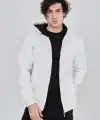 Erkek 3 İplik Pamuklu Kapüşonlu Tam Fermuarlı Cepli Hoodie Sweatshirt - Beyaz