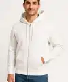 Erkek 3 İplik Pamuklu Kapüşonlu Tam Fermuarlı Cepli Hoodie Sweatshirt - Beyaz