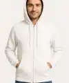 Erkek 3 İplik Pamuklu Kapüşonlu Tam Fermuarlı Cepli Hoodie Sweatshirt - Beyaz