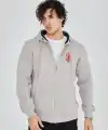 Erkek 3 İplik Pamuklu Kapüşonlu Tam Fermuarlı Cepli Hoodie Sweatshirt - Boyalı Gri
