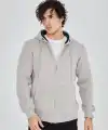 Erkek 3 İplik Pamuklu Kapüşonlu Tam Fermuarlı Cepli Hoodie Sweatshirt - Boyalı Gri