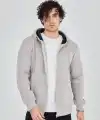 Erkek 3 İplik Pamuklu Kapüşonlu Tam Fermuarlı Cepli Hoodie Sweatshirt - Boyalı Gri
