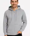 Erkek 3 İplik Pamuklu Kapüşonlu Tam Fermuarlı Cepli Hoodie Sweatshirt - Gri