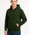 Erkek 3 İplik Pamuklu Kapüşonlu Tam Fermuarlı Cepli Hoodie Sweatshirt - Haki