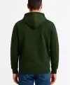 Erkek 3 İplik Pamuklu Kapüşonlu Tam Fermuarlı Cepli Hoodie Sweatshirt - Haki