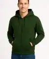 Erkek 3 İplik Pamuklu Kapüşonlu Tam Fermuarlı Cepli Hoodie Sweatshirt - Haki