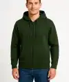 Erkek 3 İplik Pamuklu Kapüşonlu Tam Fermuarlı Cepli Hoodie Sweatshirt - Haki