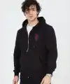 Erkek 3 İplik Pamuklu Kapüşonlu Tam Fermuarlı Cepli Hoodie Sweatshirt - Siyah
