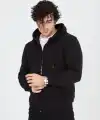 Erkek 3 İplik Pamuklu Kapüşonlu Tam Fermuarlı Cepli Hoodie Sweatshirt - Siyah