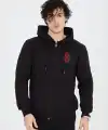 Erkek 3 İplik Pamuklu Kapüşonlu Tam Fermuarlı Cepli Hoodie Sweatshirt - Siyah