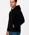 Erkek 3 İplik Pamuklu Kapüşonlu Tam Fermuarlı Cepli Hoodie Sweatshirt - Siyah