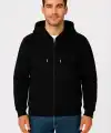 Erkek 3 İplik Pamuklu Kapüşonlu Tam Fermuarlı Cepli Hoodie Sweatshirt - Siyah