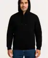 Erkek 3 İplik Pamuklu Kapüşonlu Tam Fermuarlı Cepli Hoodie Sweatshirt - Siyah
