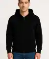 Erkek 3 İplik Pamuklu Kapüşonlu Tam Fermuarlı Cepli Hoodie Sweatshirt - Siyah