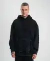 ERKEK 3 iplik Pamuklu Kapüşonlu Yıkamalı Nakışlı Hoodie SweatShirt - Siyah