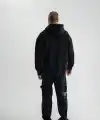 ERKEK 3 iplik Pamuklu Kapüşonlu Yıkamalı Nakışlı Hoodie SweatShirt - Siyah