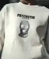 Erkek 3 iplik pamuklu Kışlık Bisiklet Yaka Baskılı SweatShirt - Beyaz