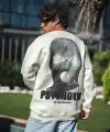 Erkek 3 iplik pamuklu Kışlık Bisiklet Yaka Baskılı SweatShirt - Beyaz