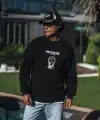 Erkek 3 iplik pamuklu Kışlık Bisiklet Yaka Baskılı SweatShirt - Siyah