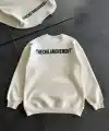 Erkek 3 iplik pamuklu Kışlık Bisiklet Yaka Oversize Baskılı SweatShirt - Beyaz