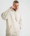 ERKEK  3 iplik Pamuklu Oversize Kapşonlu Yıkamalı SweatShirt Hoodie - Krem