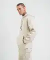 ERKEK  3 iplik Pamuklu Oversize Kapşonlu Yıkamalı SweatShirt Hoodie - Krem