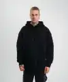 Erkek 3 İplik Pamuklu Oversize Kapüşonlu Nakışlı Hoodie SweatShirt - Siyah