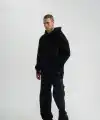 Erkek 3 İplik Pamuklu Oversize Kapüşonlu Nakışlı Hoodie SweatShirt - Siyah