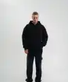 Erkek 3 İplik Pamuklu Oversize Kapüşonlu Nakışlı Hoodie SweatShirt - Siyah