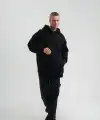 Erkek 3 İplik Pamuklu Oversize Kapüşonlu Nakışlı Hoodie SweatShirt - Siyah