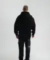 Erkek 3 İplik Pamuklu Oversize Kapüşonlu Nakışlı Hoodie SweatShirt - Siyah