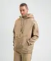 ERKEK 3 iplik Pamuklu Oversize Kapüşonlu Yıkamalı Hoodie SweatShirt - Bej