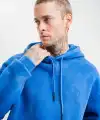 ERKEK 3 İplik Pamuklu Oversize Kapüşonlu Yıkamalı Hoodie SweatShirt - Mavi