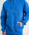 ERKEK 3 İplik Pamuklu Oversize Kapüşonlu Yıkamalı Hoodie SweatShirt - Mavi