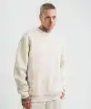 Erkek 3 İplik Pamuklu Yağ Yıkamalı Bisiklet Yaka Sweatshirt Oversize Hoodie - Krem
