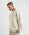 Erkek 3 İplik Pamuklu Yağ Yıkamalı Bisiklet Yaka Sweatshirt Oversize Hoodie - Krem