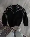 Erkek 3 iplik pamuklu Yıldırım Baskılı Bisiklet Yaka SweatShirt - Siyah