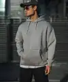 Erkek 3 İplik Penye Kapüşonlu Basic SweatShirt Hoodie - Boyalı Gri