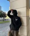 Erkek 3 iplik Samuray kapüşonlu ZIP Fermuarlı SweatShirt Hoodie - Siyah