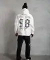 Erkek 98 Baskılı Kapşonlu 3 iplik pamuklu Sweatshirt hoodie - Beyaz