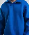 Erkek Açık Yakalı Oversize 3 İplik Pamuklu Sweatshirt - Mavii