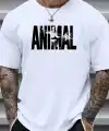 Erkek ANIMAL Baskılı Tişört Bisiklet YakaYazlık T-shirt - Beyaz