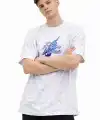 Erkek Asit Yıkamalı Oversize Tişört Bisiklet Yaka Kısa Kol T-shirt - Beyaz
